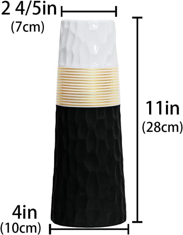 28 cm vase gull svart og hvit keramikk høy design dekorasjon