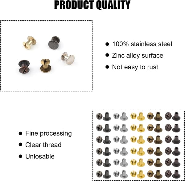 150 set Chicago Screws, 8mm Flat Head Screws Rivets Binding Screws Leather, Rivet Leather Screw Rivets with Storage Box for Crafts