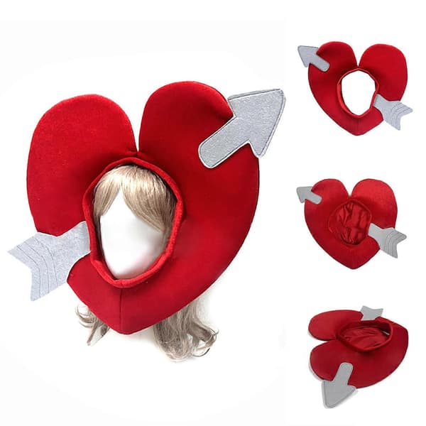 Kjærlighetshjerte Hodeplagg Hatt for Voksne 3D Amor Pil Hjerte Hatt for Halloween Dag Festival Feiring Maskerader Hodeplagg Rød Red