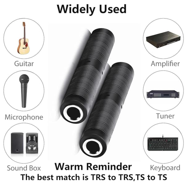 1/4\" TRS TS-kobling hun til 1/4\" hun TRS Stereo TS Mono Jack-stikforlænger til mikrofon