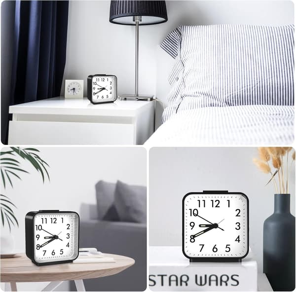 Silent Alarm Clock Analog Non-Ticking Wall Clock with Luminous Hands, Snooze and Light, Ascending Beep, Large Display, Easy to Read and Use