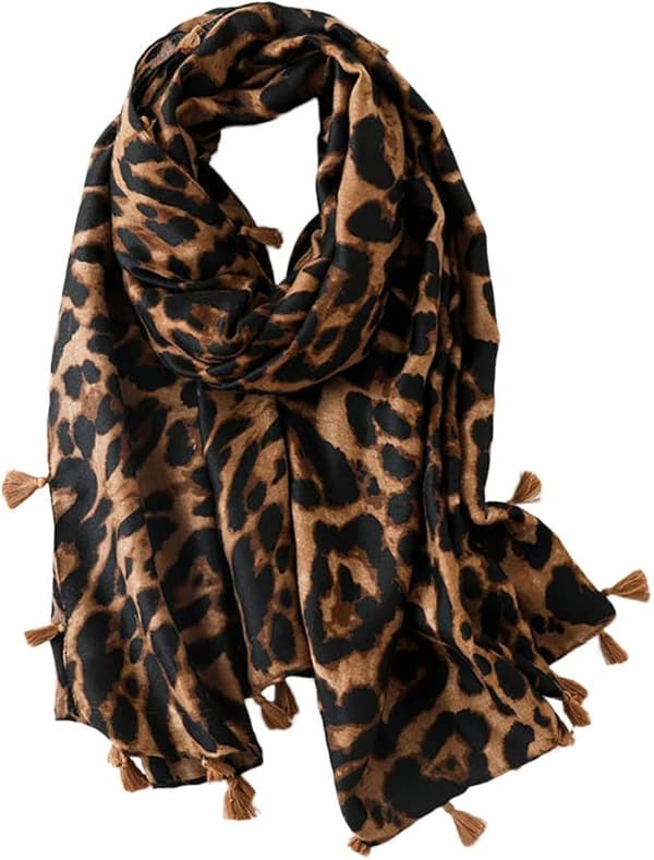 Lang, blød tørklæde til kvinder - Modetørklæder Dame Leopard Sjal Aftenfest Tilbehør Kvast Brun