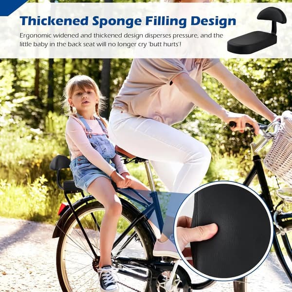 Cykelbagagebærersæde med ryglæn, PU-læder tyk skumpolstring, til børn og voksne passagerer, sort 32x15x5cm