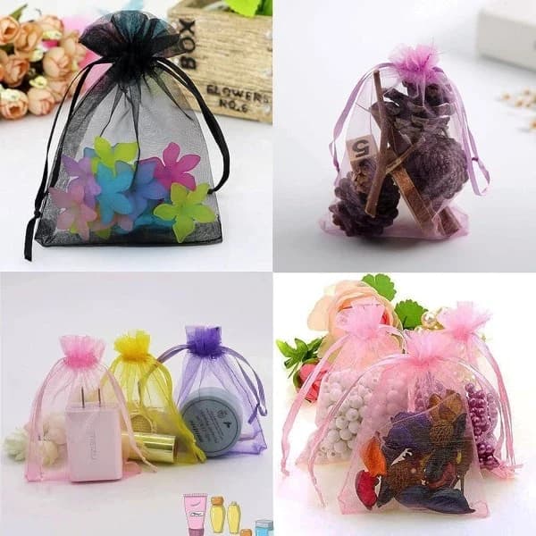 Organzapose, organza gavepose, smykkepose, bryllupspose, lyseblå