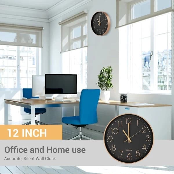 Modern Silent Quartz Wall Clock with Large Easy-to-Read Numbers for Home Kitchen Bedroom Office School Rose Gold 30 cm
