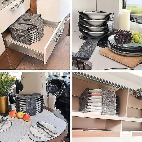 Caravan Cup Holder with Divider 6 Crystal Glasses 8 Plates Porcelain Storage Bag