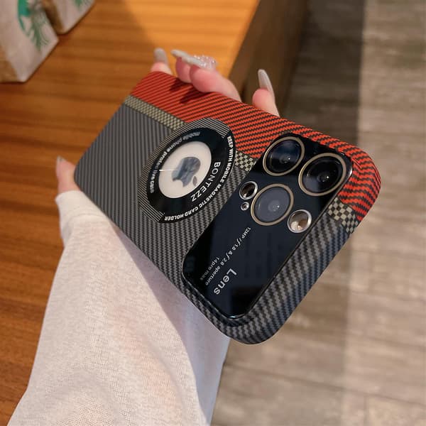 For iPhone 14 Pro Carbon Fiber Texture Phone Case Anti-Drop Magnetic Phone Shell with Concave Lens