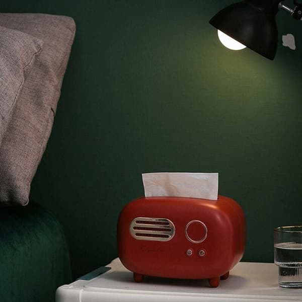 Retro Rectangular Tissue Box Radio Pattern Tissue Box Practical and Trendy for Office Kitchen Living Room Red
