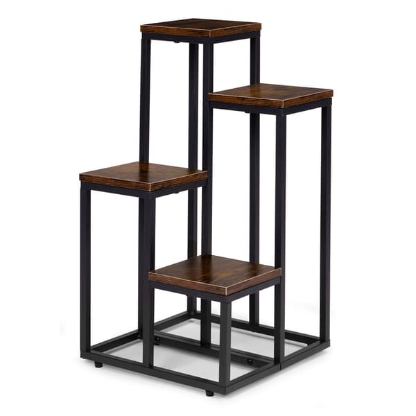 Loft-tyylinen kasviteline 4 hyllyllä, terästä ja lastulevyä