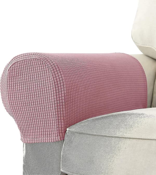 Set med 2 Jacquard Stretch Soffa Fåtölj Armstödsskydd Halkfri Möbelbeskyddare (Grårosa)