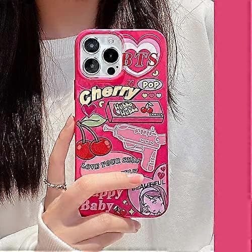 Rosa Kirsebærhjerter Y2K iPhone 13 Pro Max Cover - Kawaii Piget TPU-beskyttelse til Kvinder & Piger
