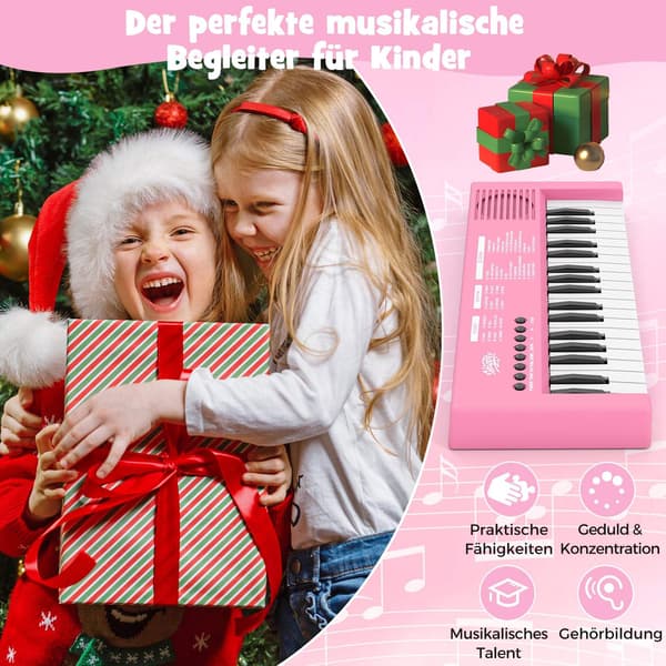Rosa keyboardpiano til børn, 37 tangenter, 8 rytmer, USB og batteri