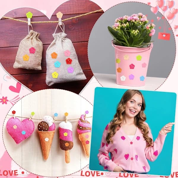 Blomsterknapper, 200 stk Vår Resin Blomsterformede 2-hulls syknapper for søm, klestilbehør, gave, DIY-håndverk, scrapbooking-dekorasjon (1,5 cm) 【PL】