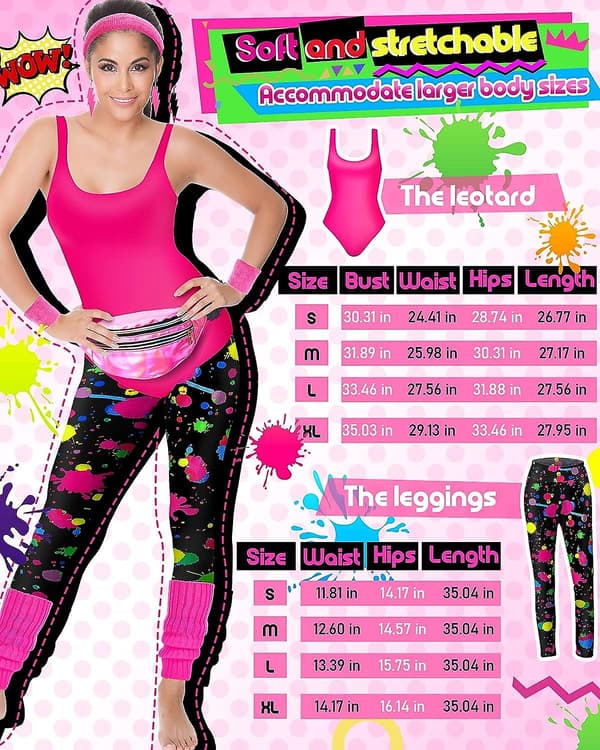 80-luvun 90-luvun treenisetti, jossa on uimapuku, leggingsit ja neonasusteet - 7 osaa [JUN] Neon Style Medium Neon Style Medium