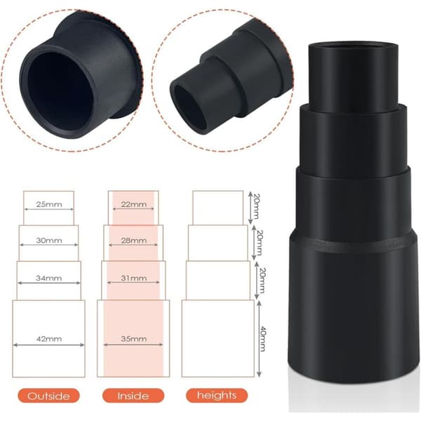 6-pak støvsugeradaptere 4 lag sort, støvsugerslangeadapter 25mm til 42mm, slangereducer
