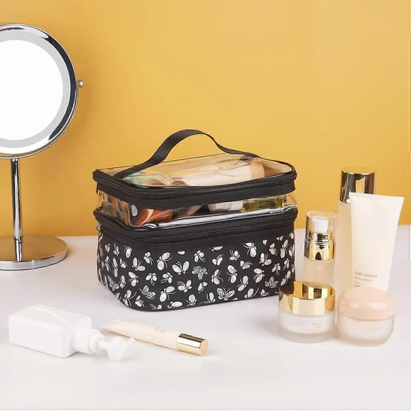 Makeup Bag Double Layer, Portable Travel Cosmetic Bag Makeup Organizer Clear Toiletry Bag