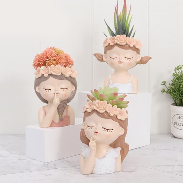 Succulentkrukor Flicka Ansikte Blomkruka För Hemträdgård Dekoration Utan Växt (Tyst)