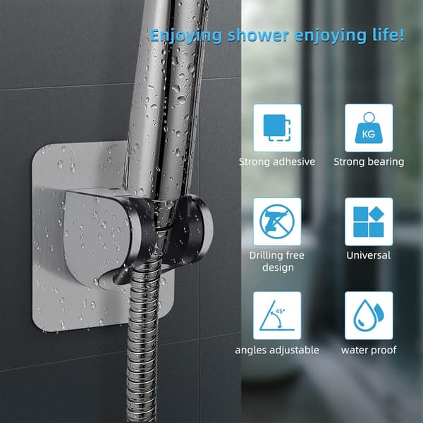 Shower Head Holder, Self-Adhesive, No Drilling, Adjustable Wall-Mounted Handheld Shower Holder for Bathroom, Chrome