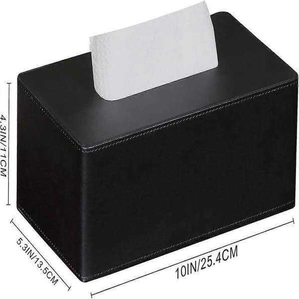 Servettbox Rektangulär PU Läder Ansiktsservettdispenser Box Hållare för Sminkbord Badrumsinredning (Svart)