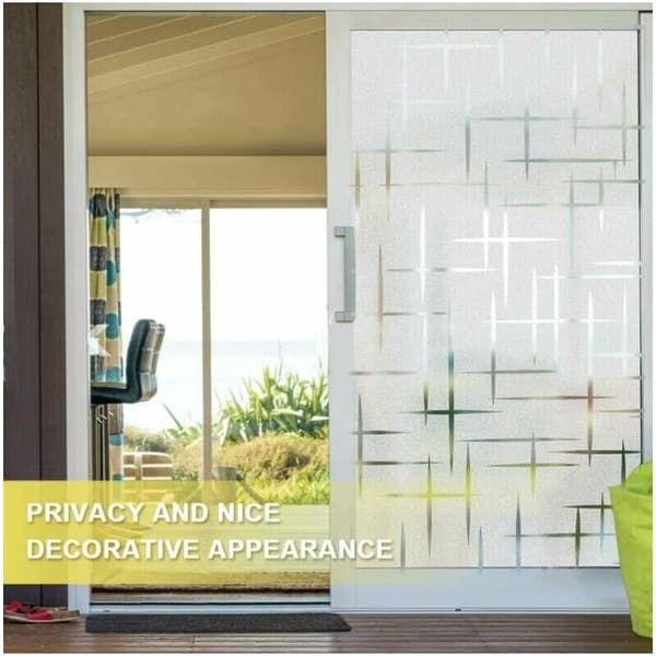 Static Window Film Frosted Privacy Protection Electrostatic Non-Adhesive UV-Blocking Cross Pattern for Home Office Kitchen 60x200cm One Piece