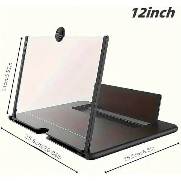 Phone Screen Magnifier, Foldable HD Smartphone Screen Magnifier with Portable Stand for Home and Travel, Black
