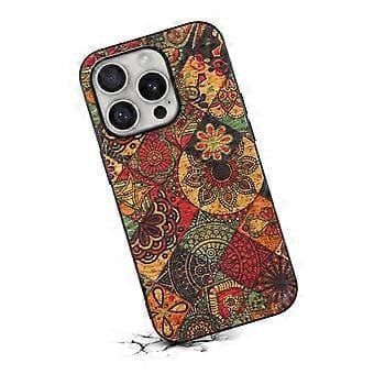 Kompatibelt deksel til iPhone 16 Pro, blomstret PU-skinn + PC + TPU-telefondeksel (gul)