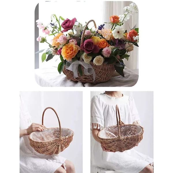 Hand-woven Bridesmaid Basket with Handle, Wicker Storage Basket, Empty Wicker Basket, Bridesmaid Basket Baskets for Wedding