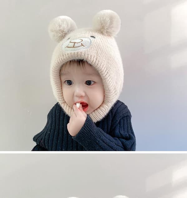 Ullhatt og øreklokker for spedbarn 3-24 måneder strikket lue