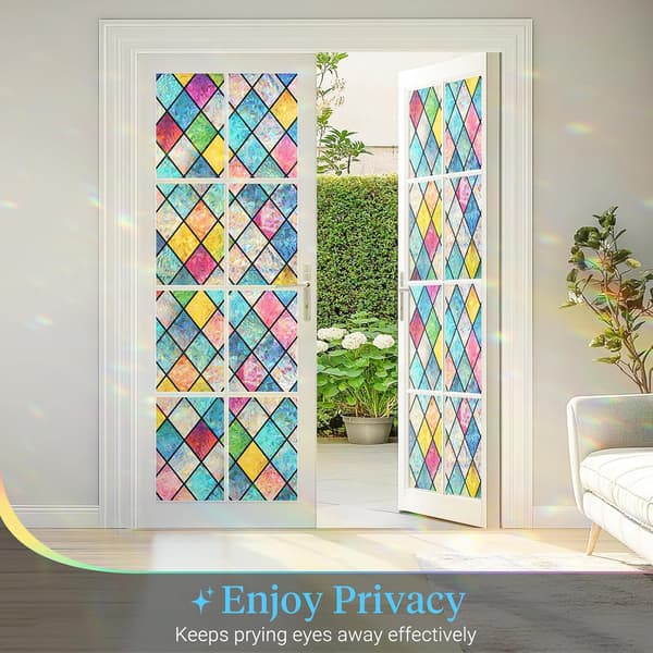 Window Film, Colorful Grid Window Decal, 3D Sun-Blocking Window Film (45cm x 200cm)