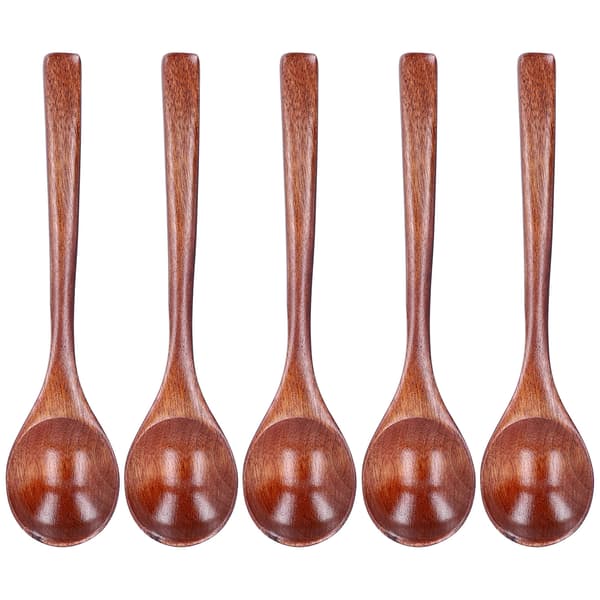 5 Pcs Wooden Spoon Long Handle Rice Scoop Kitchen Restaurant Tableware