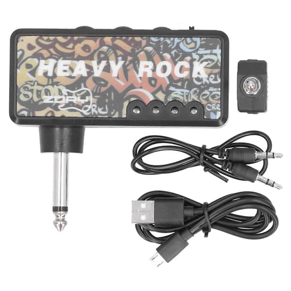 Elektrisk Gitar Bass Hodetelefonforsterker med Lydkabeladapter USB-lading Gitartilbehør