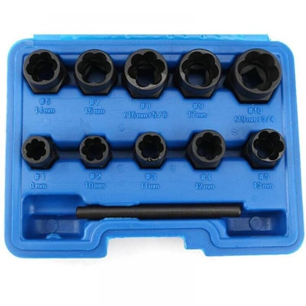 Extractor Set, Damaged Bolt Extractor Socket Set for Removing Locking Wheel Nuts, Damaged Bolts, 11 Pieces Total