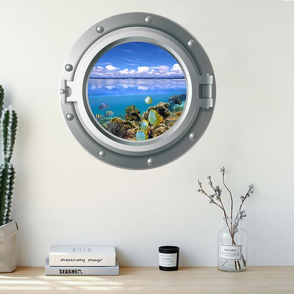 Two sets of 35x35cm wall decals 3D round window underwater world wall