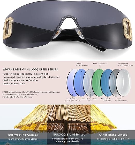 Women's and Men's Sunglasses, Rimless Rectangular Futuristic Design Oversized Frameless Frame Brown Brown