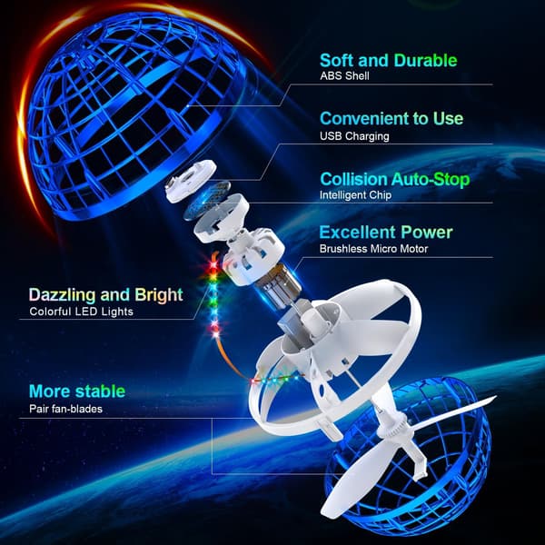 Flying Ball, Boomerang Drone with Colorful Lights (Blue)