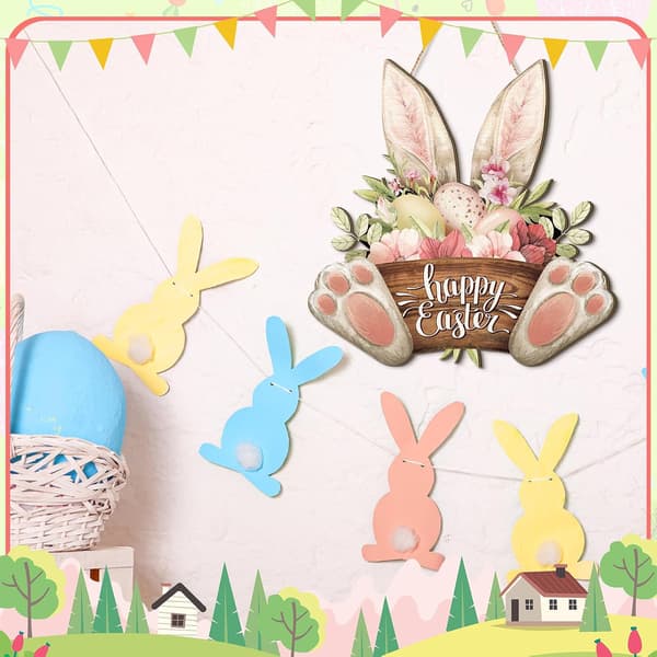 Easter Bunny Welcome Door Hanging Decoration 30x30cm Spring Holiday Home Decor-FX-