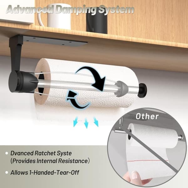 Paper towel holder without drilling with damping effect, self-adhesive or drilled for kitchen