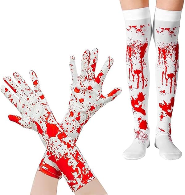 Halloween Blodige Handsker og Strømper Sæt, Blodige Strømper Handsker, Blodige Strømper til Kvinder, Blodigt Halloweenkostume