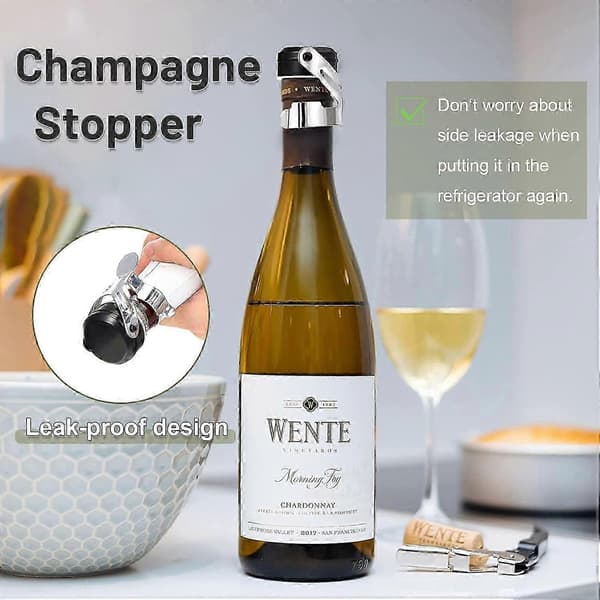 4-pack Stainless Steel Champagne Stoppers for Sparkling Wine with Built-in Pressure Pump, Suitable for Certain Brands (Black) [DB]