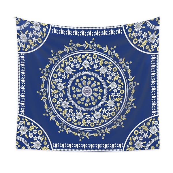 150×200cm Bohemian Tapestry - Blue Floral, Decorative Tapestry