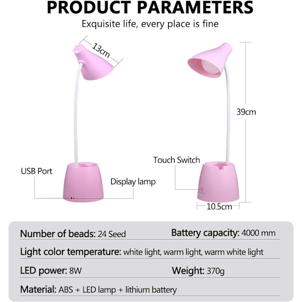 Bordlampe, LED-bordlampe med 3 lysmoduser og berøringssensor, 360°