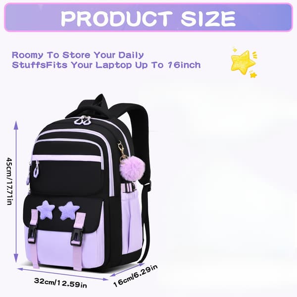 School Bag, Large Capacity Backpack for Teenagers, Girls' Backpack (Black)