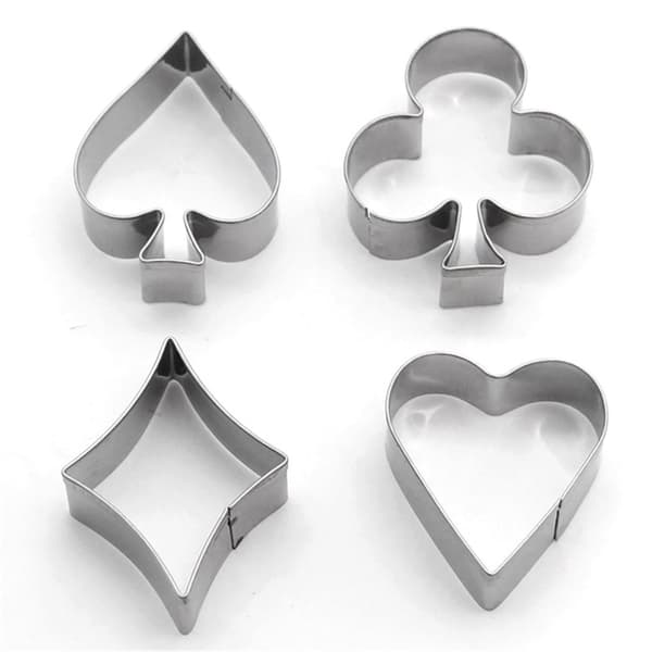 4 stk. Peberkageforme Kageforme motiv poker kortspil i rustfrit stål Silver silver