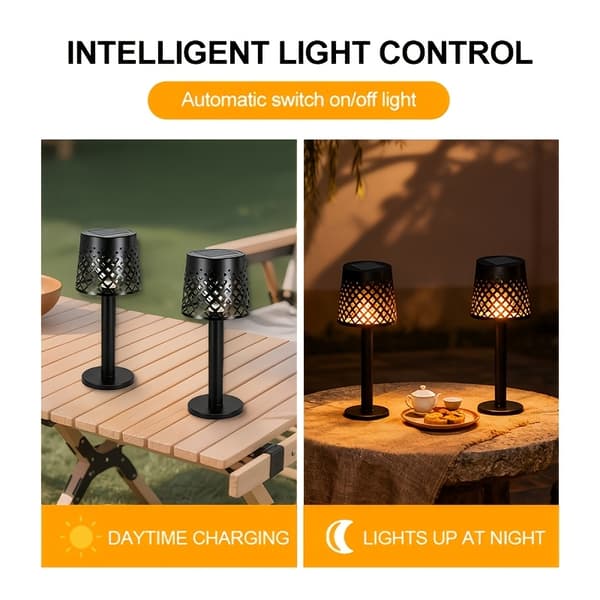 2-pakning solcellebordlamper med utskåret skyggemønster, automatisk på/av for uteplass og hage