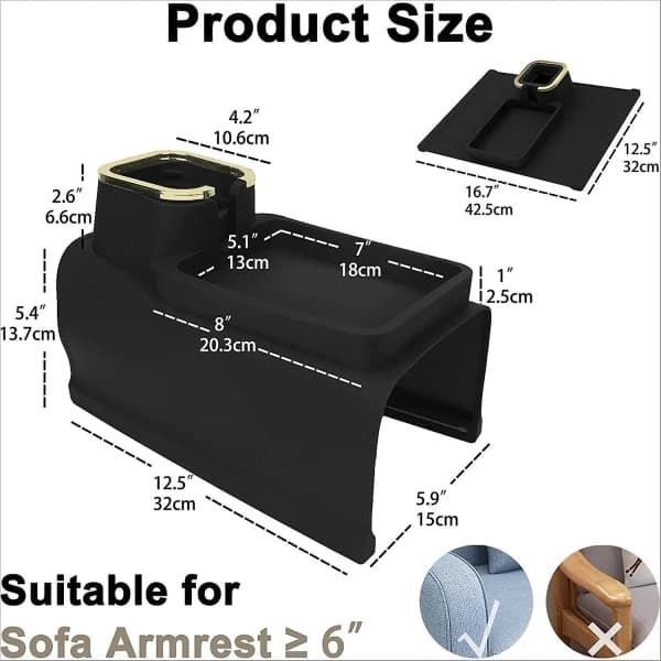 Sklisikker silikon sofa armbrett med koppholder Sofa koppholderbrett Armlene Fjernkontroll og arrangør Blå