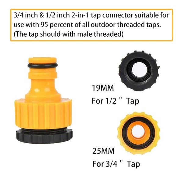 Puutarhaletkun pikaliittimet 20 kpl – 10x 1/2'' + 5x kaksoisliitintä + 5x sovitinta 3/4'' (ABS)