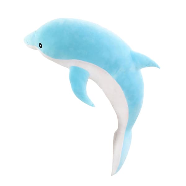 Blød delfin plys krammepude, stor blød delfinfyldt dyrelegetøjsdukke gaver til børn, Valentinsdag, sengetøj medium medium-FX- medium blå Medium Blue