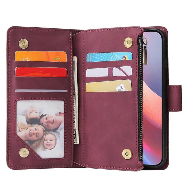 För iPhone 16e Plånboksfodral CASEME 013 Series PU Läder Telefonfodral Stativ Vinröd Wine red