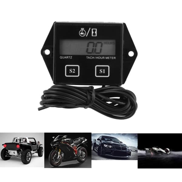 Motorcycle 2/4-Stroke Engine Tachometer Hour Meter LCD Display Waterproof Car Motorboat Motorcycle Digital Tachometer
