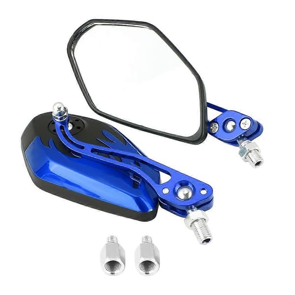 1 Pair 8mm 10mm Universal Motorcycle Scooter Aluminum Flame Pattern Rearview Mirrors Blue